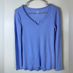 So Womens Waffle Knit Thermal Blouse Blue NWT Small‎ Relaxed Fit